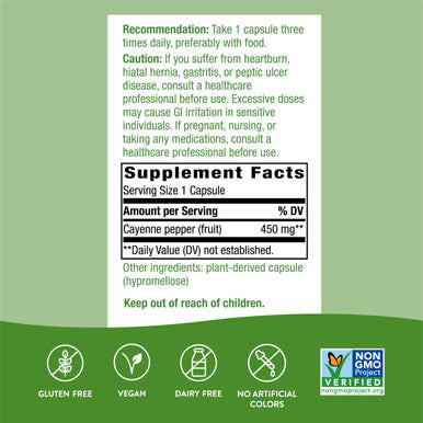 Nature'S Way Cayenne Pepper, Traditionally Used To Aid Digestion And Support Circulation*, Non-Gmo Project Verified & Gluten Free, 180 Vegetarian Capsules
