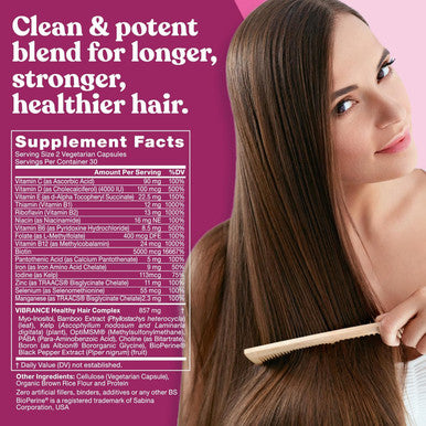 Eu Natural Vibrance Hair Growth Vitamins for Women Grow Hair Faster Healthier and Stronger with Potent MultiBlend of Biotin & OptiMSM Supports Thicker Shinier Hair & Regrowth 60 Vegetarian Soft Capsules