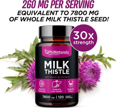 Milk Thistle 150Mg Capsules [120 Count] 30:1 Silymarin Extract (Equivalent 4500 Mg) - Extra Strength 30X Extract Supports Liver Health & Natural Detox Supplement