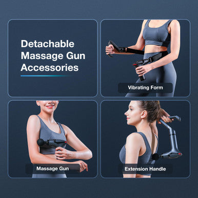 ELEVANZA 3-in-1 Massage Gun Extended Handle & Belt with 12 Speed Levels & 4 Replaceable Heads for Athletes, Gym Recovery and Seniors Back Pain