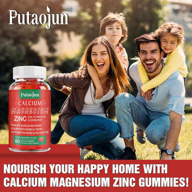High Absorption Calcium Magnesium Zinc Gummies, Sugar Calcium Magnesium Zinc Supplement With D3 Bone & Teeth Strength Muscle & Nerve Function Vegan Raspberry Flavor 2 Pack