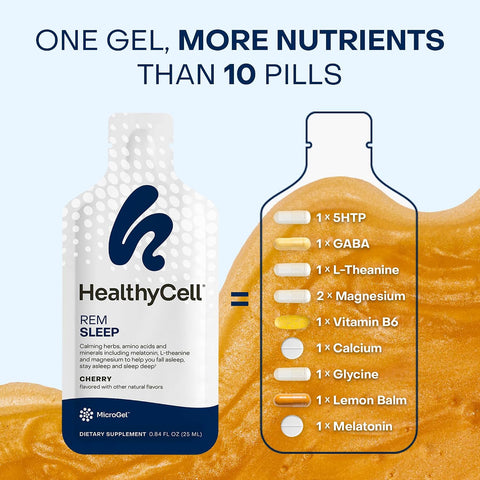 Healthycell Rem Sleep - Liquid Gel Extra Strength Sleep Supplement For Adults - Melatonin Magnesium Gaba L-Theanine Supplement - Maximum Absorption - 14 Gel Packs
