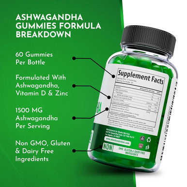 Atlantis Nutrition Ashwagandha Gummies - 1500 Mg Per Serving - Promotes Calmness, Improves Mood, Boosts Energy Levels & Strengthens Immune System - Formulated With Vitamin D & Zinc - Vegan Ashwagandha Gummies 60 Count