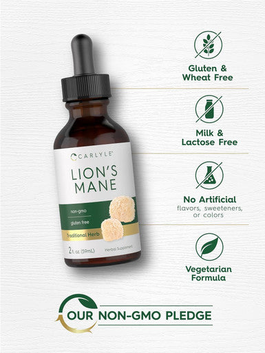 Carlyle Lions Mane Mushroom Supplement | 2 Fl Oz | Liquid Extract Tincture | Vegetarian | Non-GMO Gluten