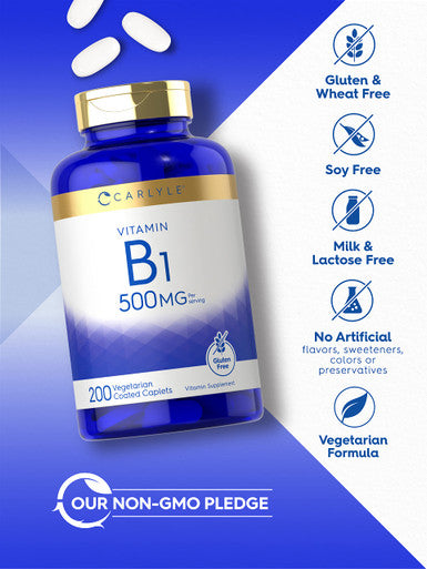 Carlyle Vitamin B1 500Mg (Thiamine) | 200 Vegetarian Caplets | Non-Gmo And Gluten Free Supplement