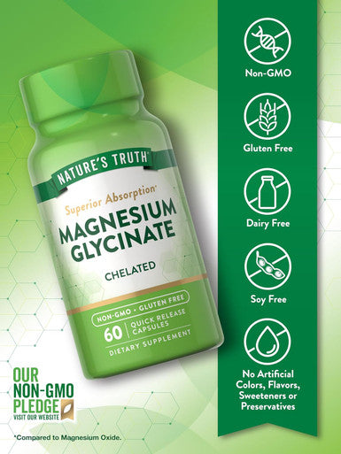 Nature'S Truth Magnesium Glycinate Capsules 200Mg 60 Count Chelated Superior Absorption Formula Non-Gmo & Gluten Supplement