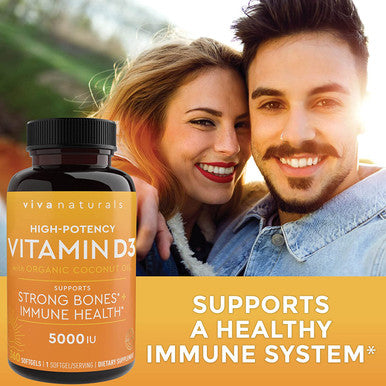 Vitamin D3 5000 IU (360 Softgels) - High Potency Vitamin D Supplements for Healthy Immune Function, Bones & Muscles, Made with Organic Coconut Oil