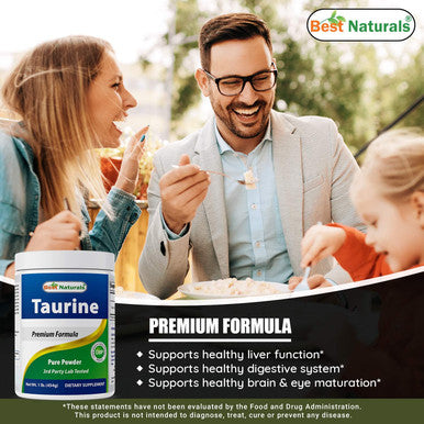 Best Naturals 100% Pure Taurine Powder Form - Taurine 1000mg per Serving - 1 Lb (454 gm) (1 LB (Pack of 3))
