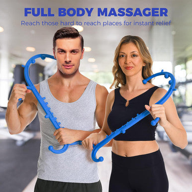Back And Neck Massager-Trigger Point Massage Tools For Pain Relief And Self Massage Hook Cane- Handheld Body Deep Tissue Shoulder Leg Feet Massager Stick For Men & Women-Blue