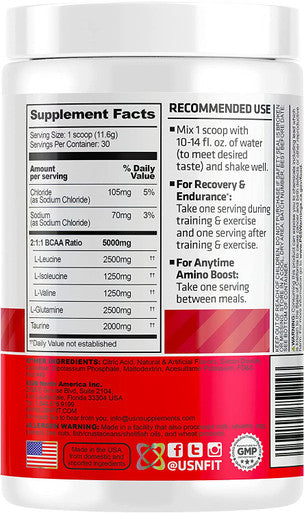 USN Supplements BCAA Amino + Supplement, Fruit Punch, 11.60 OZ