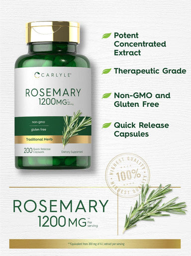 Carlyle Rosemary Capsules | 1200mg | 200 Count | Non-GMO & Gluten Extract