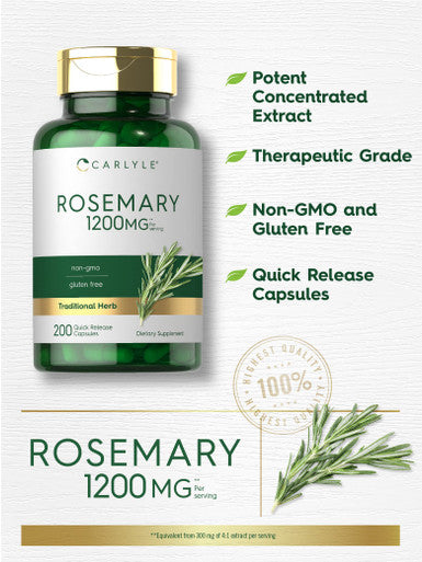 Carlyle Rosemary Capsules | 1200Mg | 200 Count | Non-Gmo & Gluten Free Extract