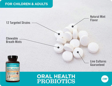 NatureWise Oral Health Chewable Probiotics Supports Healthy Teeth Gums Better Breath Ear Nose Throat Immunity for Kids Adults SugarFree Natural Mint Flavor 2 Month Supply 50 Tablets