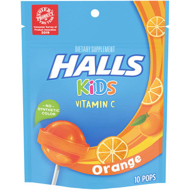 Halls Kids Pops Vitamin C Orange 10 Count