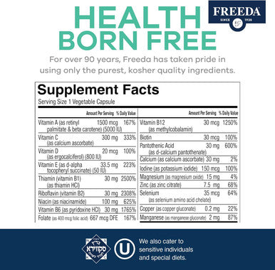 Freeda One Daily Multivitamin Without Iron - Quintabs-M Iron-- Kosher, Balanced Multivitamin Supplements For Adults, Men & Women'S Health Complete Multivitamins (100 Capsules)