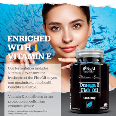 Omega 3 Fish Oil 2000mg per Serving - 180 Softgel Capsules - Premium Double Strength 660mg EPA & 440mg per Serving - 3 Month Supply - Sustainably Sourced - with Vitamin E - Nu U Nutrition