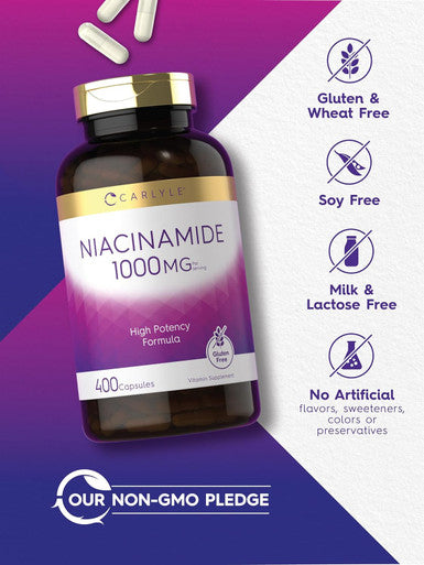 Carlyle Niacinamide 1000 mg | 400 Capsules | High Potency Formula | Non-GMO Gluten Supplement