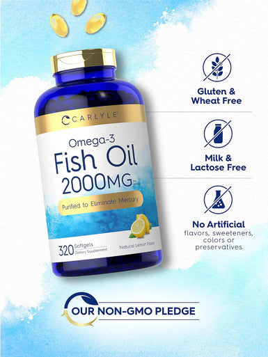 Carlyle Fish Oil Supplements | 2000mg | 320 Softgels | EPA & DHA | 600mg Total Omega-3 | Non-GMO Gluten Pills