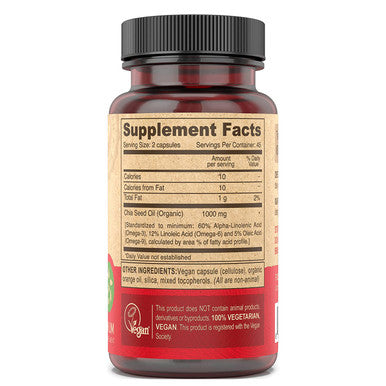 Deva Vegan Vitamins Chia Seed Oil, Packed with Omega 3, 6, 9 & Other Essential Fatty Acids, Cold-Pressed & Unrefined, 90 Capsules, 1-Pack