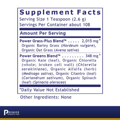Premier Research Labs Organic Greens Powder - With Alfalfa Leaf, Barley Grass & Chlorella - Green Supplements Powder - Supports