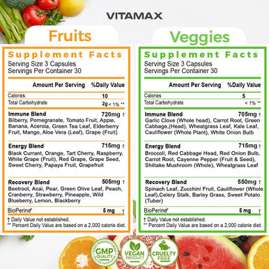 Super Fruit And Vegetable Supplements Organic Whole Superfood Vitamins & Minerals 90 Veggie And 90 Fruit Capsules For Women, Men, And Kids - Soy Made In The Usa