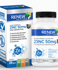 Renew Actives Zinc Supplements, 8 Month Supply (250 Count), Easy To Swallow, Max Strength 50Mg Zinc Vitamin, For Healthy Skin, A Strong Immune System, And Enhanced Hair Growth, Vegan, Made In Canada