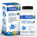 Renew Actives Zinc Supplements, 8 Month Supply (250 Count), Easy To Swallow, Max Strength 50Mg Zinc Vitamin, For Healthy Skin, A Strong Immune System, And Enhanced Hair Growth, Vegan, Made In Canada