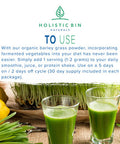 Organic Barley Grass Powder by Holistic Bin | Fermented with 35 Strains of Probiotics | Fermented Green Superfood Powder for Smoothies & Juice | 30 Day Supply (50 g)