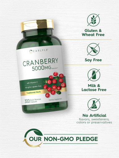 Carlyle Cranberry Pills 5000Mg | 300 Capsules | With Vitamin C | Non-Gmo, Gluten Free