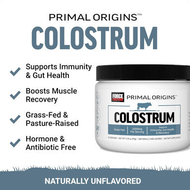 Force Factor Primal Origins Colostrum to Support Gut Health Immunity Recovery & More Bovine Colostrum Supplement. Pasture-Raised Grass Fed Hormone Naturally Unflavored 30 Servings