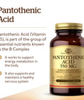 Solgar Pantothenic Acid 550 Mg Vegetable Capsules Vitamin B5 Energy Metabolism Nervous System Support Gluten Free Dairy Free Kosher Servings Standard Packaging 100 Count