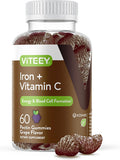 Iron Gummies 20Mg + Vitamin C 26Mg For Iron Deficiency And Anemia, Supports Energy, Blood Cell Formulation, Blood Builder, Vegan Supplements, Gluten Gelatin And Gmo Free, Chewable Grape Gummy Chews