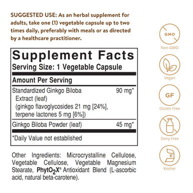 Solgar Ginkgo Biloba Leaf Extract 180 Vegetable Capsules - Brain Health & Mental Alertness - Standardized Full Potency (Sfp) - Non-Gmo Vegan Gluten Free Dairy Free Kosher Halal - 180 Servings