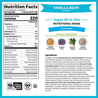 Orgain Organic Vegan Plant Based Nutritional Shake Vanilla Bean 16g Protein 12 Count Organic Nutritional Shake Strawberries Cream Meal Replacement 16g Protein 11 Ounce Pack of 12