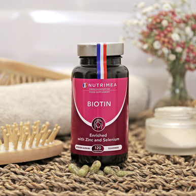 Laboratoires Nutrimea Biotin Hair & Nail Growth Supplement - Enriched with Zinc & Selenium - Contributes to Skin Care - 120 Vegan Capsules - French Expertise