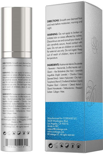 Codeage Eternal Platinum NAD Serum Resveratrol Niacinamide Collagen Vitamin C & E Aloe Vera English Lavender Nicotinamide Aging NAD Booster Skin Care Face Moisturizing Wrinkles Firming 3.4 FL. Oz.