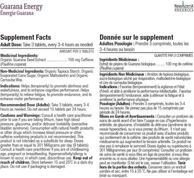 Nova Scotia Organics Guarana Energy (60 tablets) - NPN 80021110