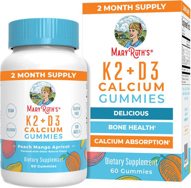 Maryruth Organics Calcium with Vitamin D and Vitamin K2 2 Month Supply Calcium Supplement Supports Bone Health & Joint Support with Vitamins D3 K2 Gummies Vegan Non GMO Gluten 60 Count