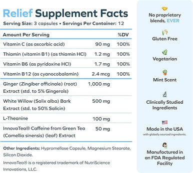 Cheers Relief | Next Morning Aid with Ginger + White Willow Bark | Feel Better After Drinking | 12 Doses Ginger, White Willow Bark, L-Theanine, Caffeine