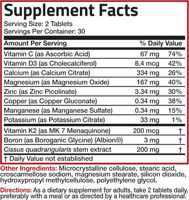 Bronson Bone Health & Strength Complex High Potency Formula 200 Mcg Of Vitamin K2 As Mk7, Plus Calcium, Boron, Cissus Quadrangularis, Magnesium, Vitamin D3, And More - Non-Gmo, 60 Tablets