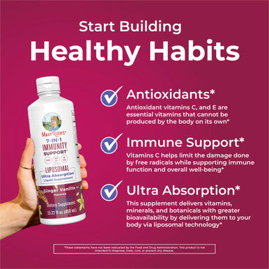 MaryRuth Organics 7 in 1 Immunity Liposomal Elderberry Liquid with Vitamin C Liquid Vitamins Immune Support Supplement 30 Servings