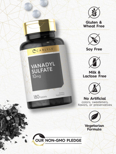 Vanadyl Sulfate 10Mg 180 Tablet Capsules With Chromium Picolinate Vegetarian Non-Gmo Gluten Free Supplement By Carlyle