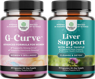 Natures Craft Bundle of G-Curve Breast and Butt Enhancer Pills May Support Voluptuous Curves and Liver Cleanse Detox & Repair Formula - Herbal Liver Support Supplement