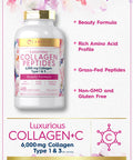 Carlyle Collagen Peptides 6000Mg | 400 Caplets | With Vitamin C | Type 1 And 3 | Non-Gmo, Gluten Free, Grass Fed Supplement