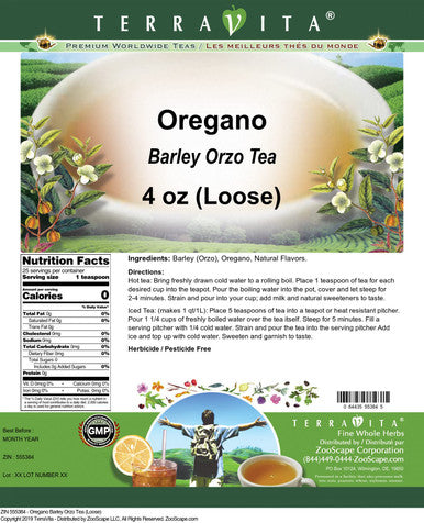 Terravita Oregano Barley Orzo Tea (Loose) (4 Oz, Zin: 555384)