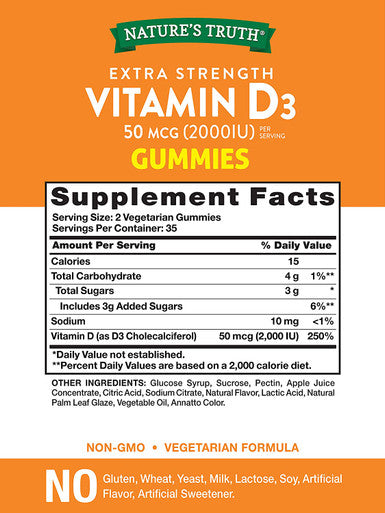 Nature's Truth Vitamin D3 Gummies Vegetarian, Non-GMO, Gluten ,Pineapple Flavor ,70 Count