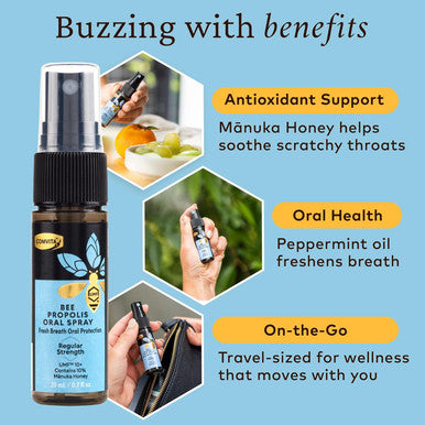 Comvita Bee Propolis Throat Spray - Natural Immune Support Soothing Mint Flavor With Zealand Umf 10+ Manuka Honey Antioxidant Dietary Supplement - 0.7 Fl Oz