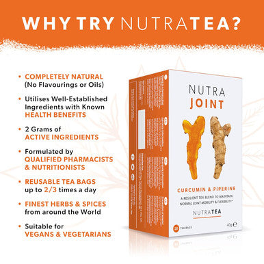 Nutra Tea NUTRAJOINT - Joint Care Tea | Joint Mobility Tea | Joint Flexibility Tea - Relief from Joint Pain - 20 Enveloped Tea Bags - by - Herbal Tea