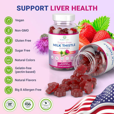 Purify Life Sugar-Milk Thistle Gummies For Liver Cleanse, Detox & Cell Repair (1000Mg/Serv) Cardo Mariano, Milk Thistle Extract & Antioxidant Support, Vegan, Replaces Pills & Capsules