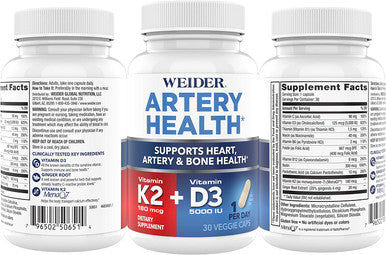 Artery Health for Heart Immune and Bone Support with Vitamin K2 180mcg Vitamin D3 5000iu 30 Veggie Capsules